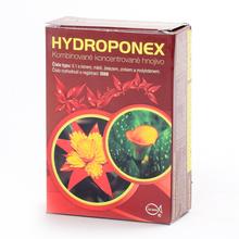 Obal hnojiva Hydroponex 135ml s kvetmi a rastlinami.
