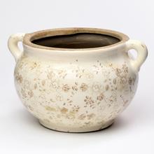 Keramický obal s ušami, hnedý s kvetinovým vzorom.