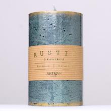 Zelená sviečka RUSTIC PATINA s pásikom.