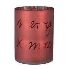 Červený svietnik na čajovú sviečku Arya s nápisom Merry Xmas.