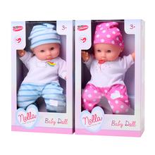 Bábika 26 cm s modrým a ružovým oblečením.