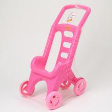 Ružový kočík pre bábiky s plastovou konštrukciou.