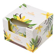 Sviečka s vôňou vanilky v sklenenom obale.