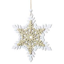 Biela a zlatá drevená vločka na zavesenie.