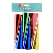 Sada papierových trúbok v rôznych farbách.