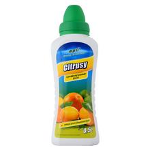 Fľaša hnojiva AGRO CITRUSY 0,5L s citrusovými plodmi na etikete.