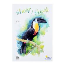 Pevná cena skicár A4 s 20 listami a ilustráciou vtáka.