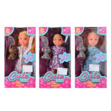 Bábika so psíkom v rôznych farbách, 12 cm.