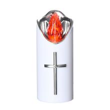 LED náhrobné svetlo s červeným plameňom a krížom.