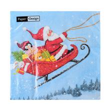 Vianočné servítky s motívom Santa Clausa na sane.