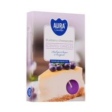 Voňavé čajové sviečky s príchuťou čučoriedkového cheesecake.