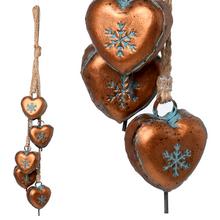 Záves s rolničkami v tvare srdca, zlatý kov.