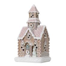 Ružový perníkový domček s LED osvetlením.