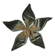 Umelá kvetina - hlava vianočnej ruže na klipe v zelenej farbe.