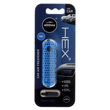 Vôňa do interiéru Aroma Car Hex New Car v modrom obale.