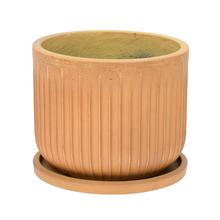 Hnedý keramický kvetináč s miskou, mrazuvzdorný.