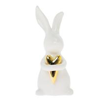 Keramický zajačik so srdcom v bielo-zlatom prevedení.