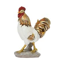 Kohút z polyrezinu s detailným zlatým a bielym sfarbením.