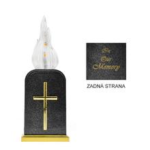 Diódová sviečka s krížom a plameňom, čierna farba.