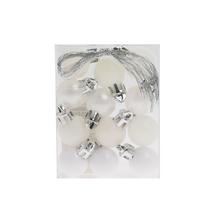 Biele plastové vianočné gule s leskom a perlou, balenie 12 kusov.