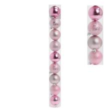 Plastové vianočné gule v bledofialovej farbe s lesklým a matným povrchom.