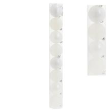 Biele lesklé vianočné gule v plastovom obale.