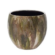 Okrúhly zelený obal na kvetináče s textúrou.