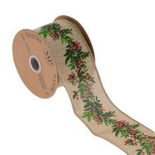 Vianočná stuha s motívom imela, šírka 6,3 cm, dĺžka 10 m.