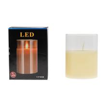 LED sviečka v sklenenom obale, výška 10 cm, priemer 7.5 cm.