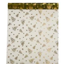 Organza lesklá v olivovo-zlatej farbe s vianočnými motívmi.