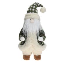 Stojaci Santa Klaus v bielo-zelenom oblečení s dlhými bielymi vlasmi.