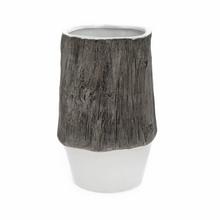 Keramický obal vázy v hnedo-bielej farbe.