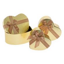 Darčeková krabička v tvare srdca, zlatá, sada 3 kusy.