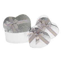 Darčeková krabička v tvare srdca, strieborná, sada 3 kusy.