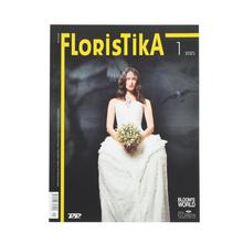 Obálka časopisu Floristika 1/2025 s modelkou v bielej róbe.