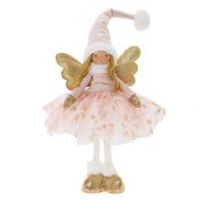 Textilný anjel s ružovým oblečením a zlatými krídlami.