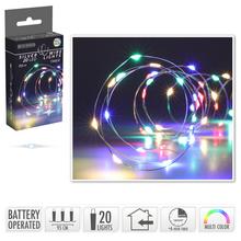 LED svetielka na drôtiku s batériami, 20 kusov, multicolor, s časovačom.
