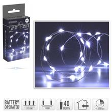 LED svetielka na drôte s časovačom, studená biela, 40 LED