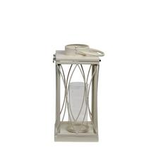 Kovový lampáš v krémovej farbe, štvorcový tvar.