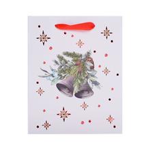 Vianočná taška s motívom zvončekov a dekorácií.