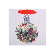 Vianočná taška s motívom vtáka a zimnej prírody.