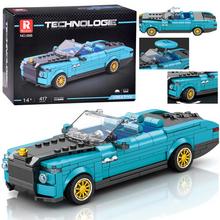 Technické bloky Retro auto MODRÝ KABRIOLET so zlatými diskami.