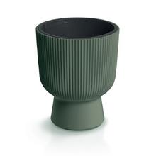 Okrúhly vysoký obal na kvetináč v tmavozelenej farbe.