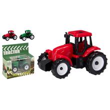 Červený traktor s dvoma menšími traktorami.