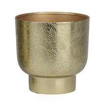 Zlatý kvetináč so vzorom listov.