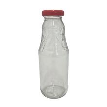 Priehľadná sklenená fľaša s bielym viečkom, objem 330ml.