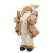 Vianočný Santa Claus s lyžami a kožušinovým plášťom.