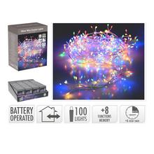 Strieborné drôtové svetlá s 100 farebnými LED diódami.