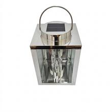 Solárny lampáš so sviečkou, strieborný, 28 cm